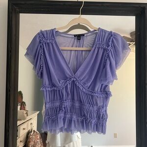 Purple Flutter Sleeve sheer Blouse